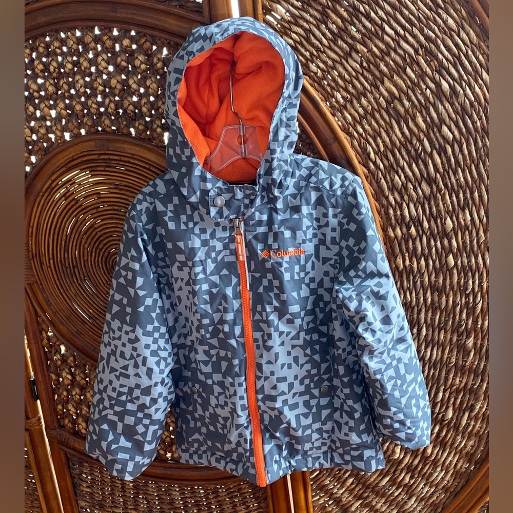 Columbia Kids' Geometric Gray and Orange Hoodie Jacket Excellent Condition XXS